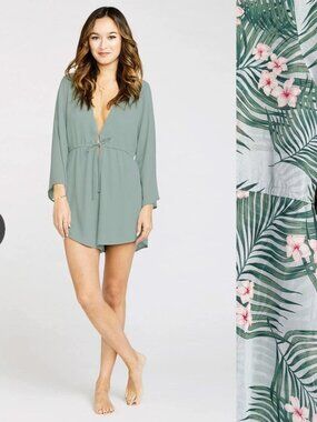 ☀️ Show Me Your Mumu Roxy Palm Tree Blue Tropical Tunic Romper XS